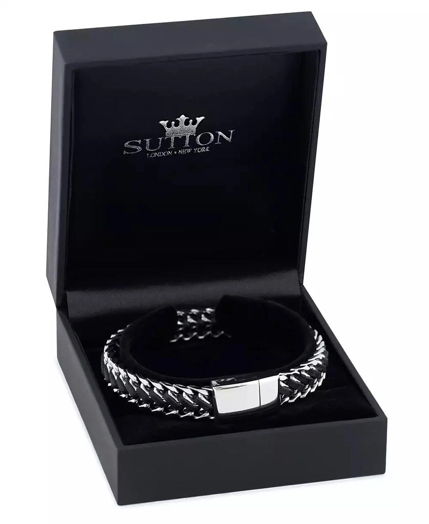 Rhona Sutton Silver Stainless Steel Statement Leather and Chain Bracelet 5