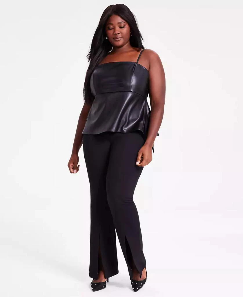Bar III Trendy Plus Size Faux-Leather Peplum Top, Exclusively at Macy's 2