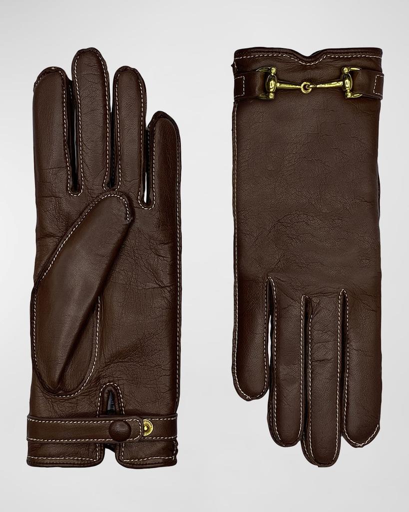 Agnelle Classic Buckled Leather & Cashmere Gloves