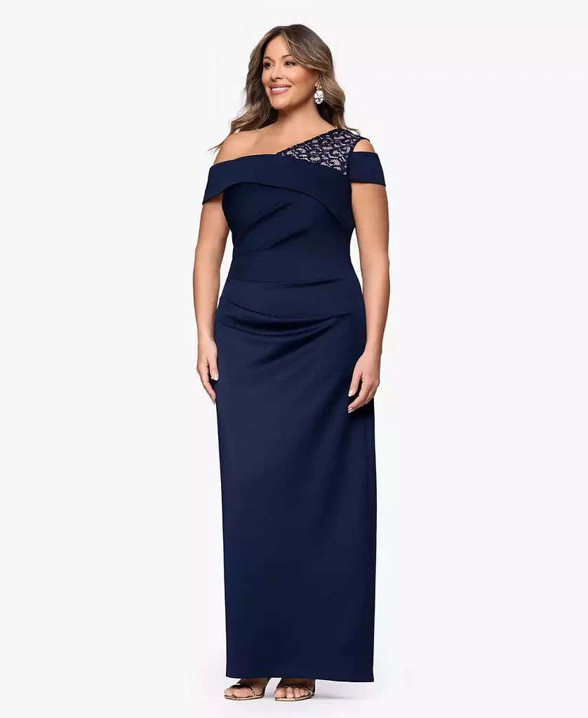 B&A By Betsy and Adam Plus Size Long Asymmetrical Neck Ball Gown 2