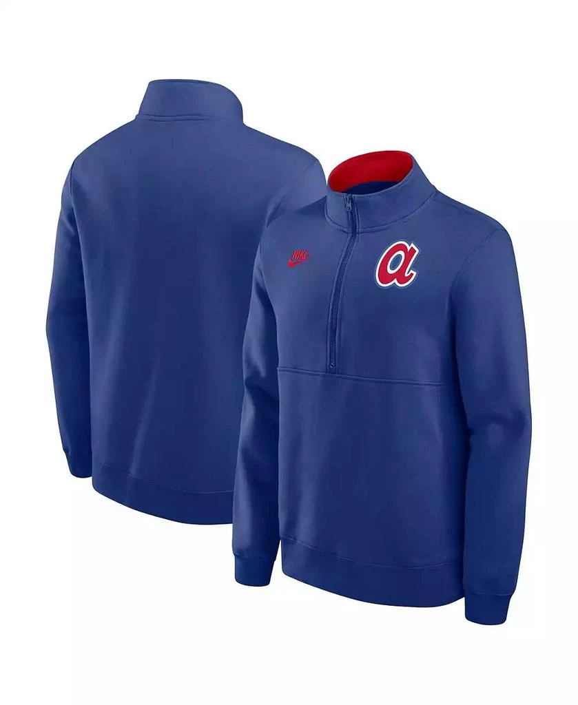 NIKE Men's Royal Atlanta Braves Cooperstown Collection Fleece Half-Zip Pullover Hoodie 1