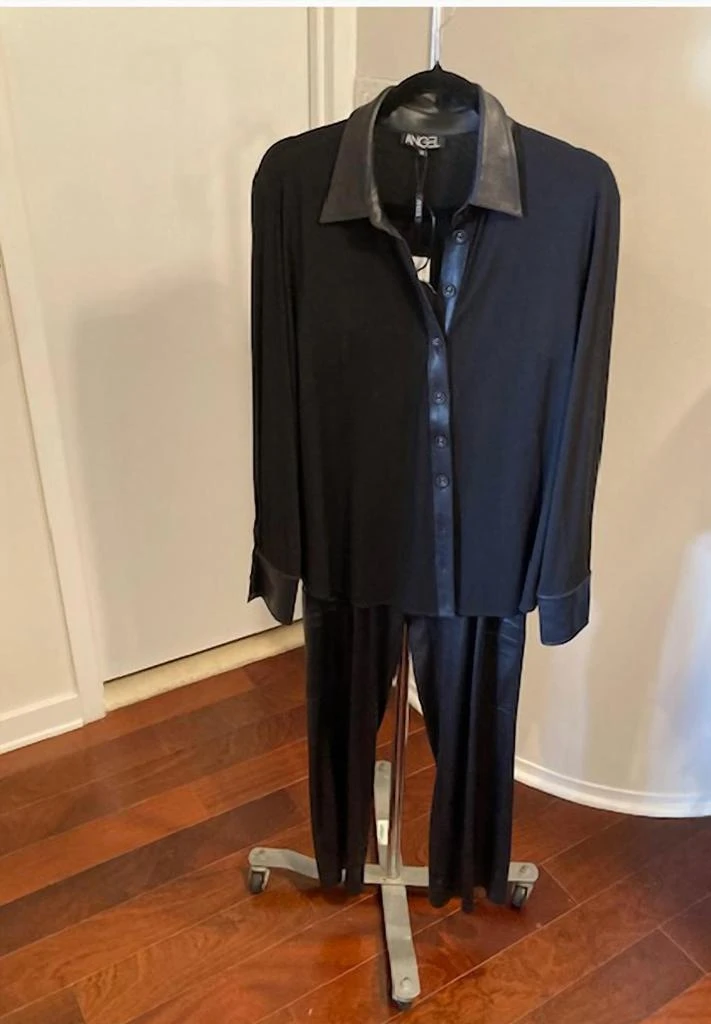 ANGEL Angel - Button down shirt jacket with vegan leather trim 2