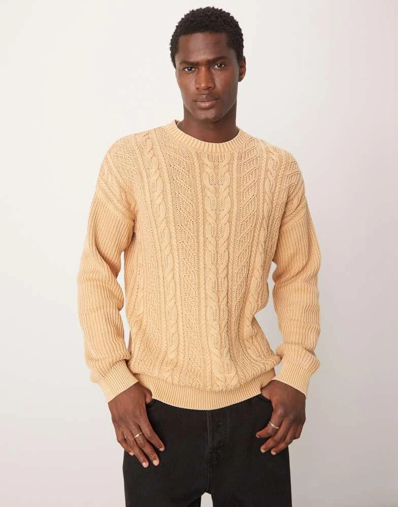 Cable Knit Asos Beige Jumper ASOS ASOS DESIGN Knitted Washed