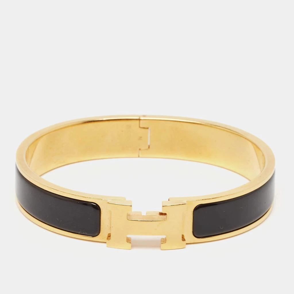 [二手商品] Hermes Hermès Clic H Black Enamel Gold Plated Bracelet 1