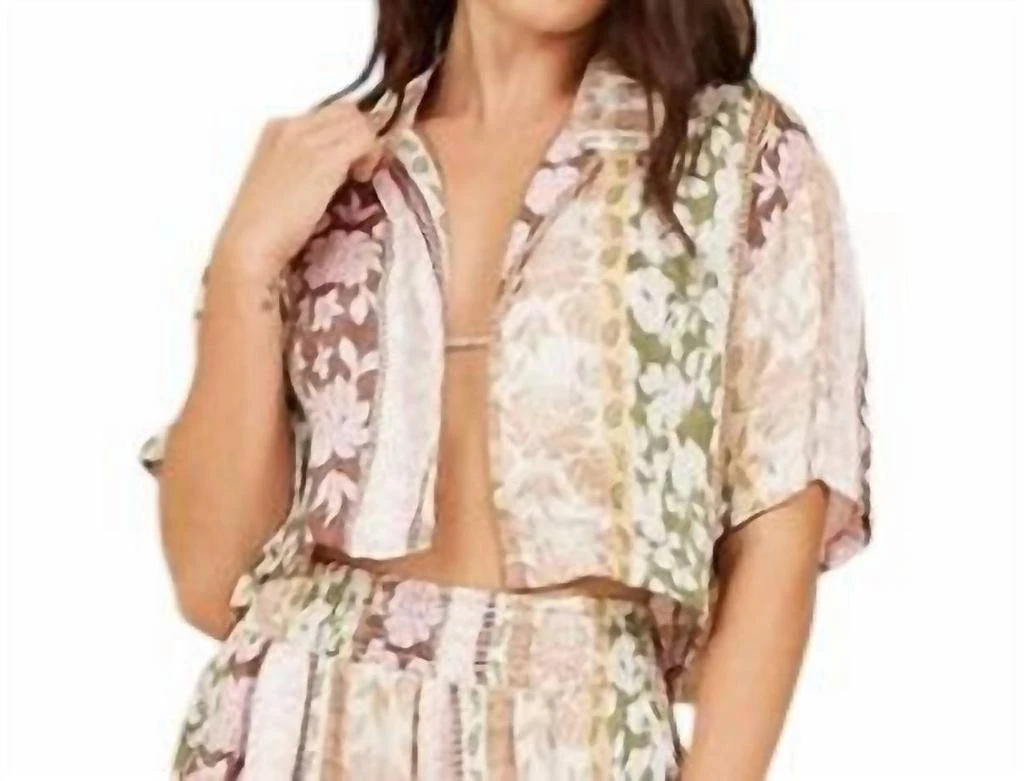 Surf Gypsy Surf Gypsy - Satin Printed Cropped Button Up 1