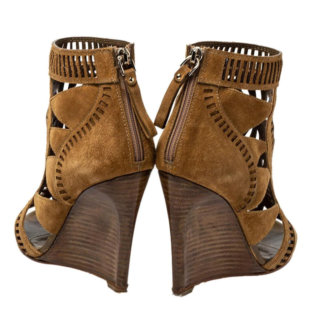 Sergio Rossi Sergio Rossi Brown Laser Cut Suede Open Toe Booties Size 36 5