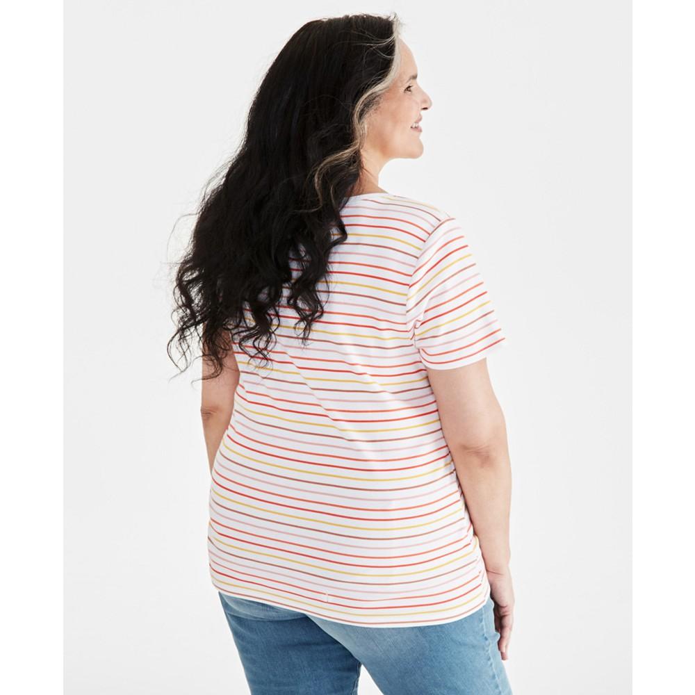 Style & Co Plus Size Printed Short-Sleeve Henley Top, Created for Macy's