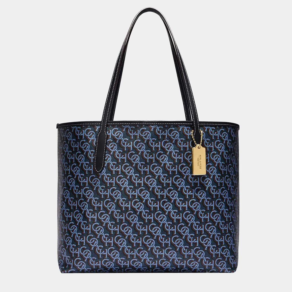 Coach Coach Blue Multicolor Signature Coated Canvas & Leather Tote Bag 1
