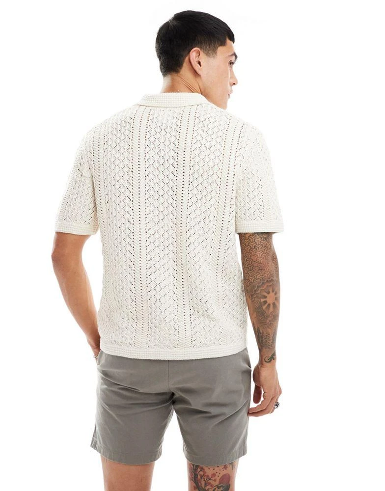 Abercrombie & Fitch Abercrombie & Fitch buttonthrough open stitch knit polo in cream 4