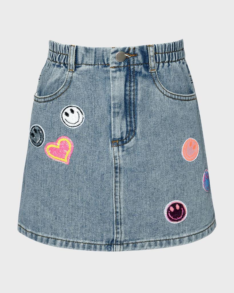 Hannah Banana Girl's Denim Skirt W/ Multicolor Patches, Size 4-14