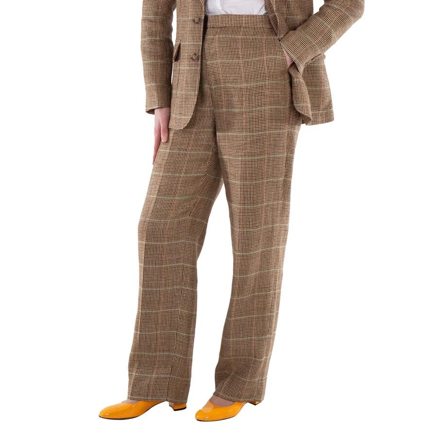 Ralph Lauren Straight-Leg Plaid Linen-Silk Trouser