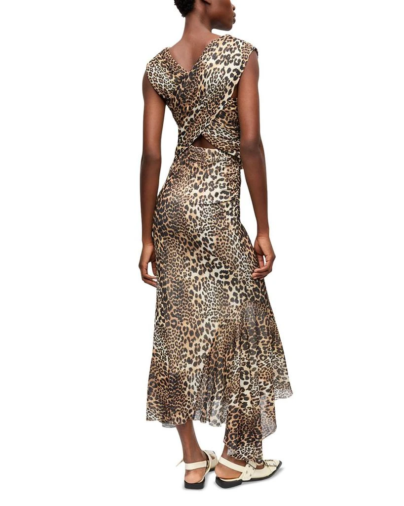 Ganni Leopard Printed Mesh Long Ruched Crossover Dress 3