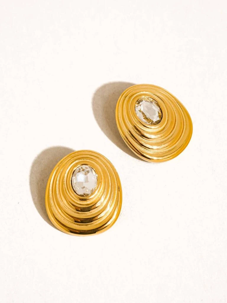 Flanerie by MAIQ Women
s Dorée 18K Non-Tarnish Oval Cubic Zirconia Stud Earring In Yellow Gold 2