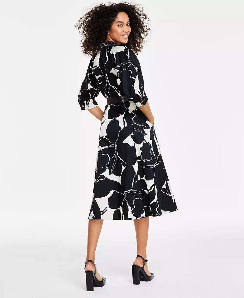 ◆Donna Karan プリントフェイクレザーベルトミディシャツドレス Donna Karan Women's Printed Faux-Leather Belt Midi