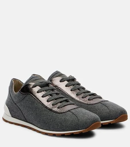 Brunello Cucinelli Leather-trimmed felt sneakers 1
