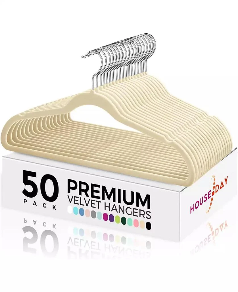 HOUSE DAY 17.5 Inch Silver Hook Non-Slip Flocked Felt Hangers