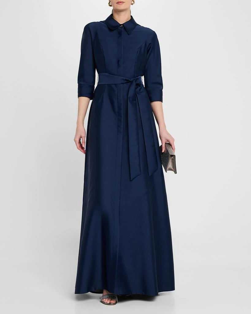 Teri Jon Belted 3/4-Sleeve Mikado Shirt Gown 2