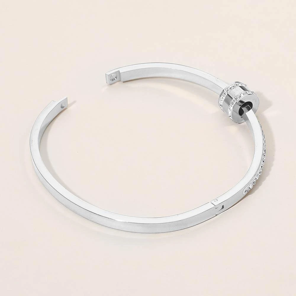 FASHNZFAB Stainless Steel CZ Pave Hinged Bangle Bracelet 4