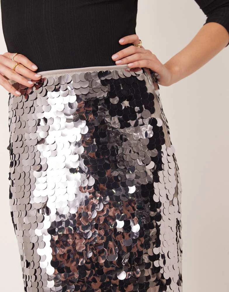 Abercrombie & Fitch Abercrombie & Fitch high waisted silver sequin midi column skirt 2