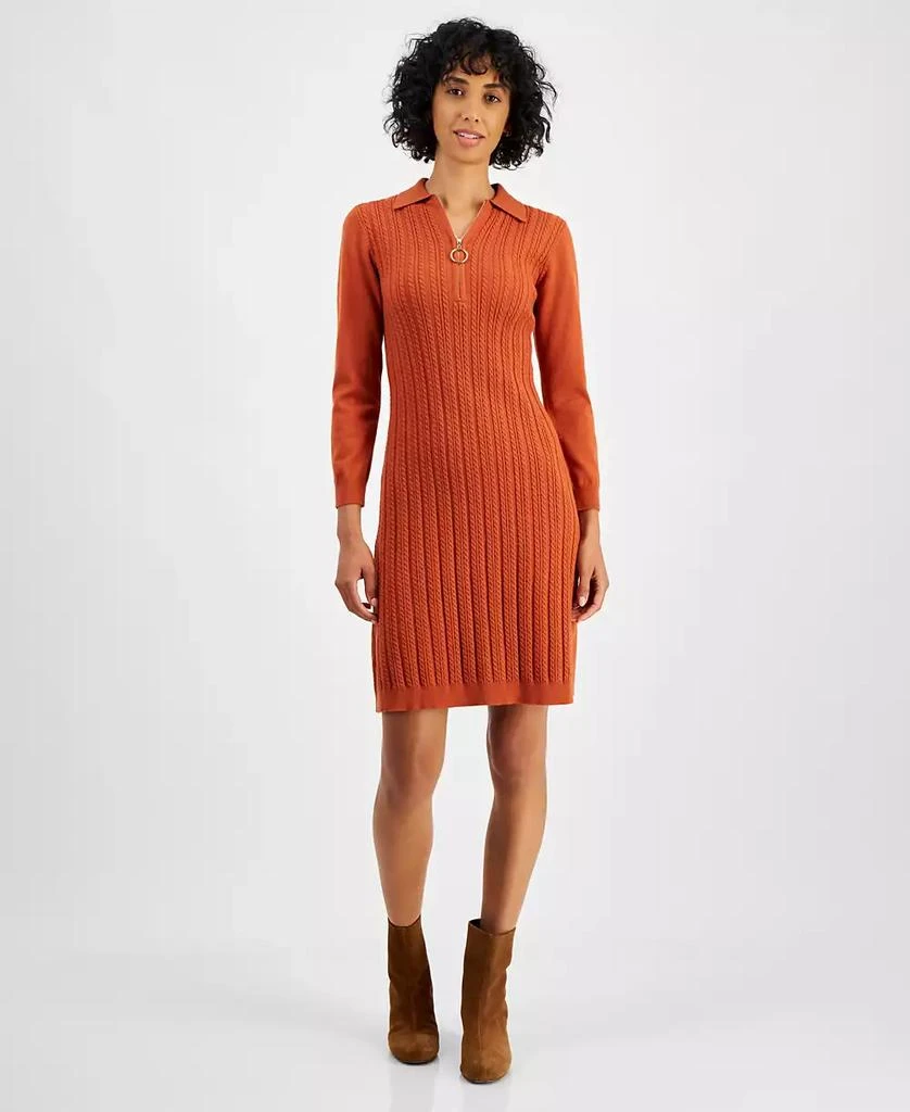 Robbie Bee Petite Cable-Knit Half-Zip Sweater Dress 1