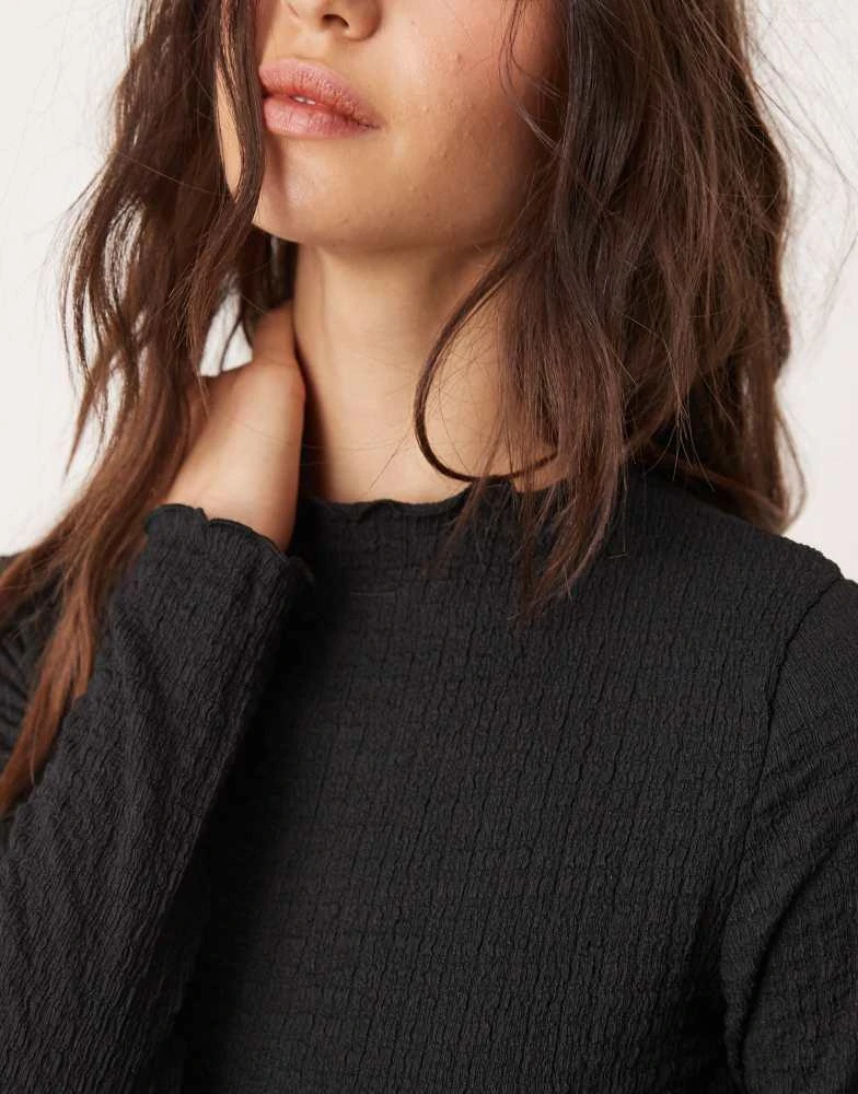 New Look New Look crinkle long sleeve midi dress in black 2