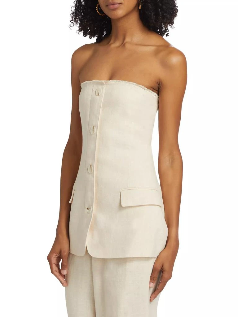 Ronny Kobo Spencer Cotton-Linen Strapless Blazer 4