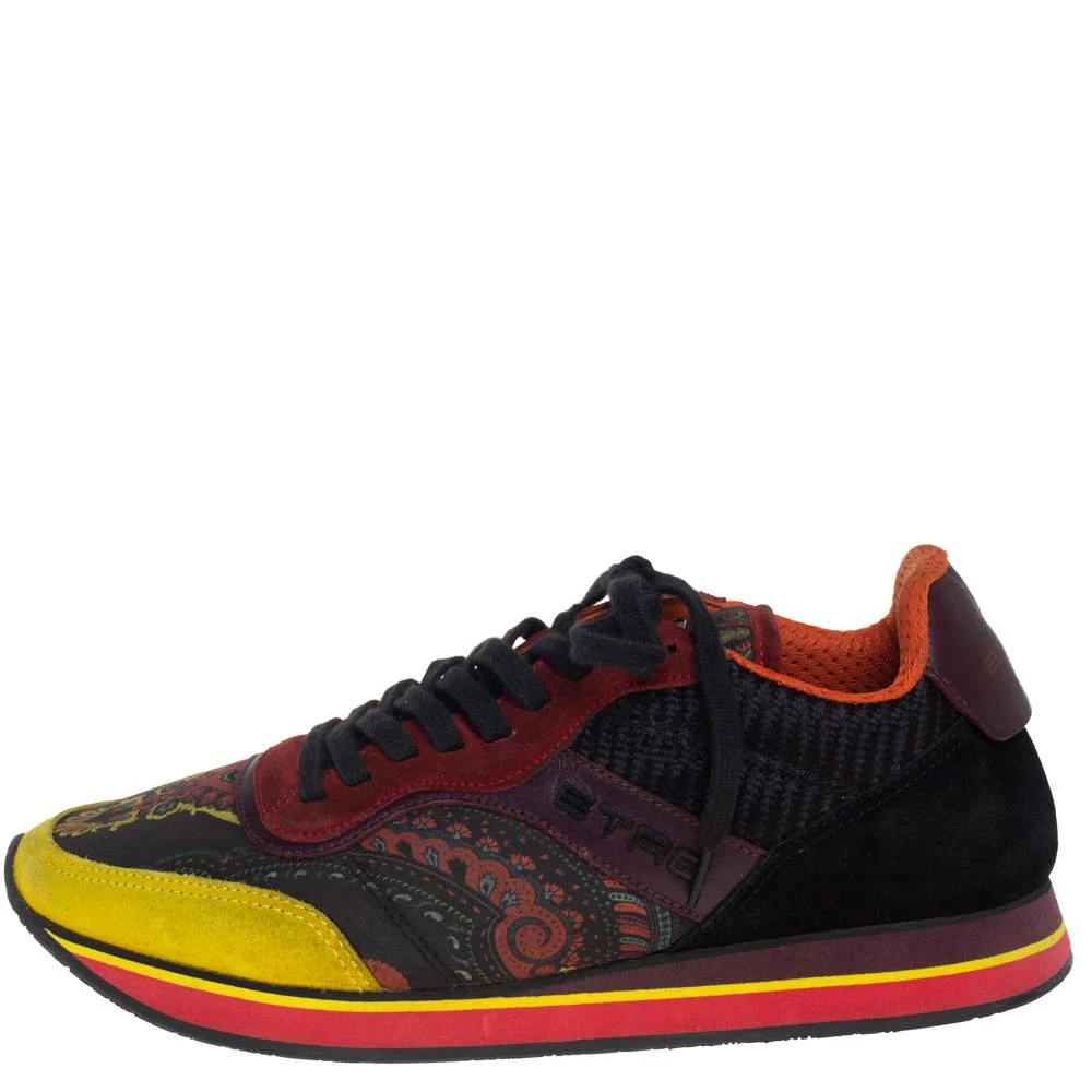 ETRO Etro Multicolor Paisley Fabric And Suede Lace Up Sneakers Size 38 2
