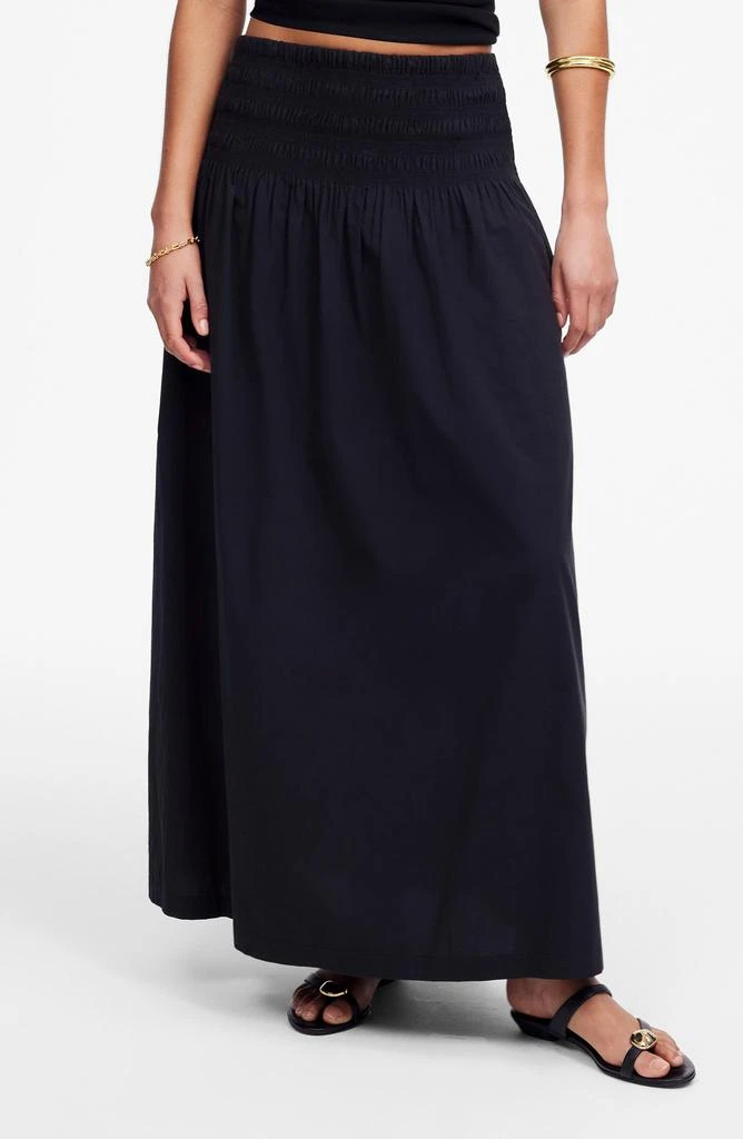 Madewell Smocked Waist Cotton Poplin Midi Skirt