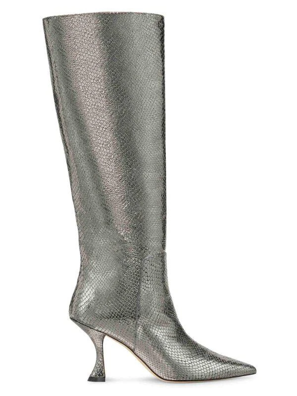 Stuart Weitzman 85MM Xcurve Python-Embossed Leather Knee High Boots 1