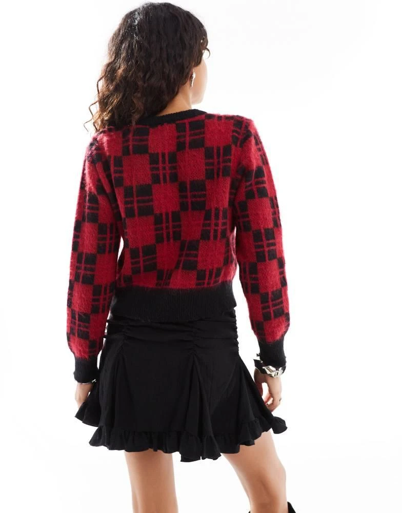 Motel Motel anzio crew neck cardigan in black and red 3