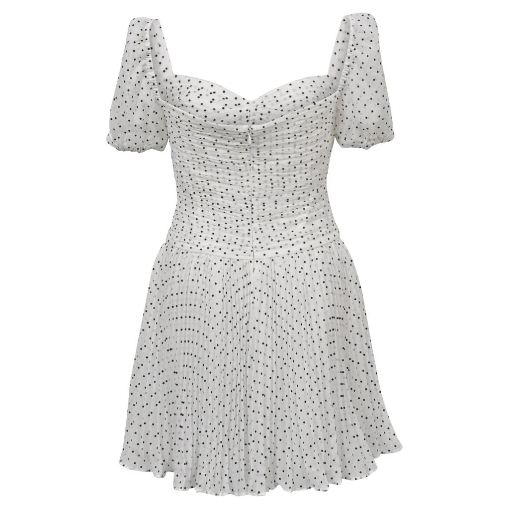 Self Portrait Polka Dot Mini Dress in White Polyester 3