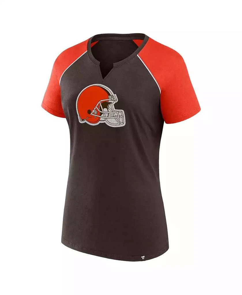 Fanatics Women's Brown/Orange Cleveland Browns Glittered Primary Raglan T-Shirt 2
