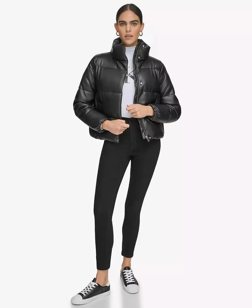 Calvin Klein Women's Short Faux-Leather Puffer Jacket 5