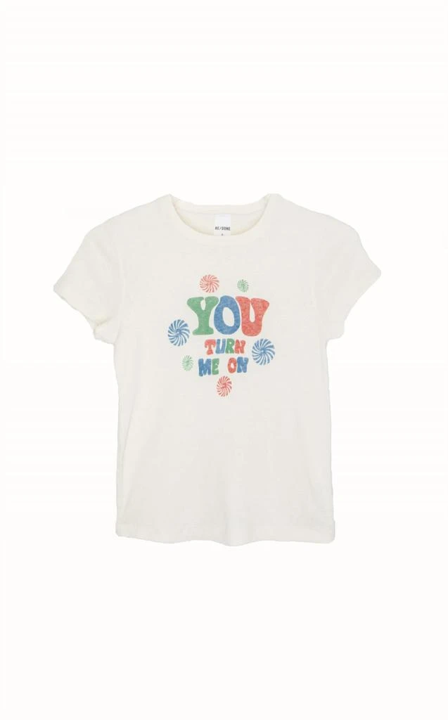 REDONE 90's Baby "you Turn Me On" Tee In Vintage White 5
