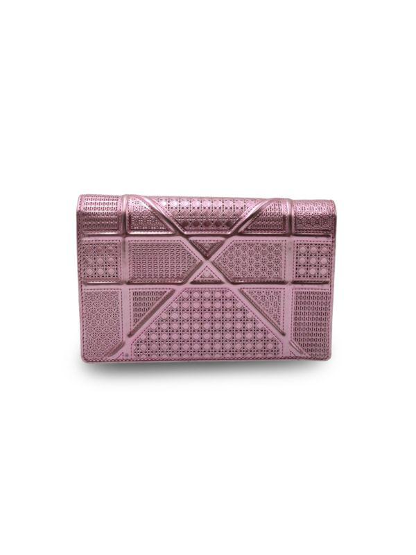 Dior Christian Dior Diorama Wallet On Chain In Metallic Pink Metallic Leather