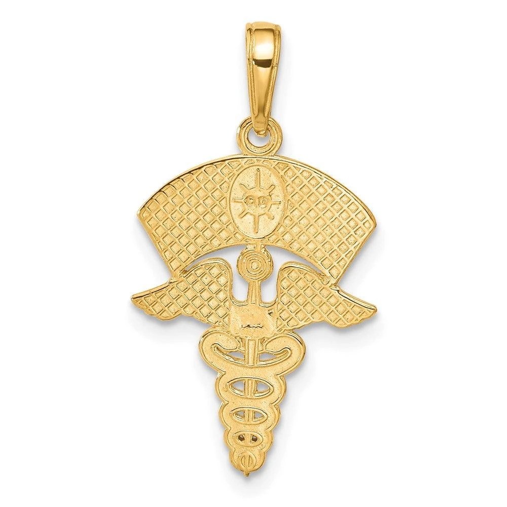 Diamond2Deal 10k Yellow Gold Caduceus Nurses Cap Pendant 4