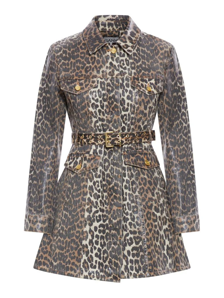Ganni Ganni Leopard Printed Foil Denim Dress 1