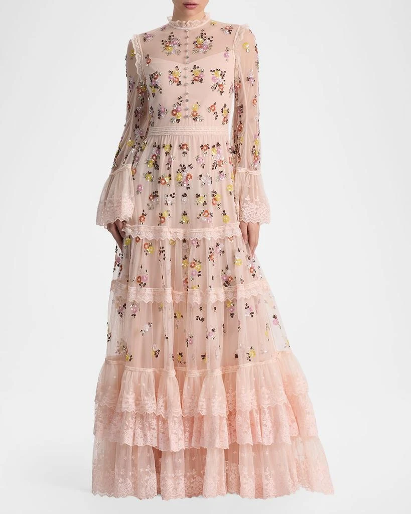 Alice + Olivia Allegra Floral Embellished Ruffle-Hem Dress 2