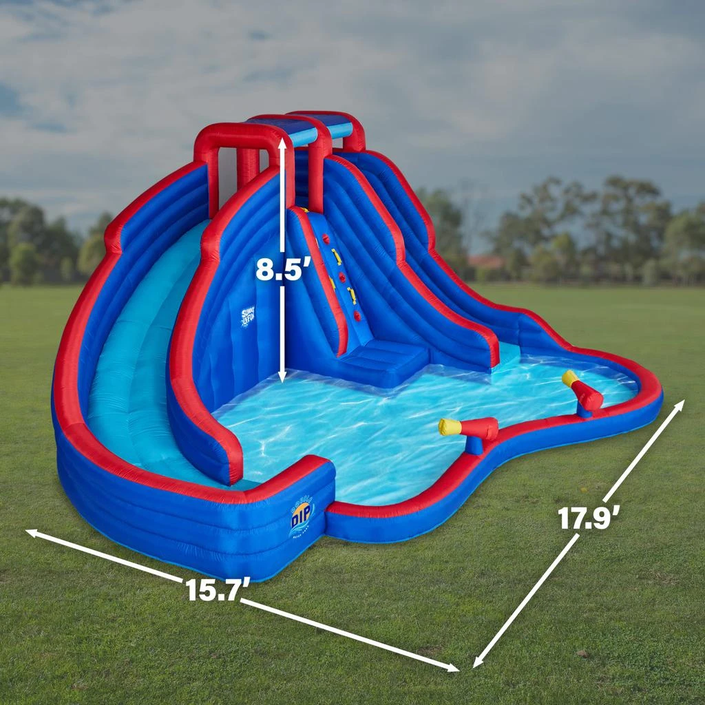 Sunny & Fun Double Dip Inflatable Water Slide Park with Climbing Wall, 2 Slides & Splash Pool 2