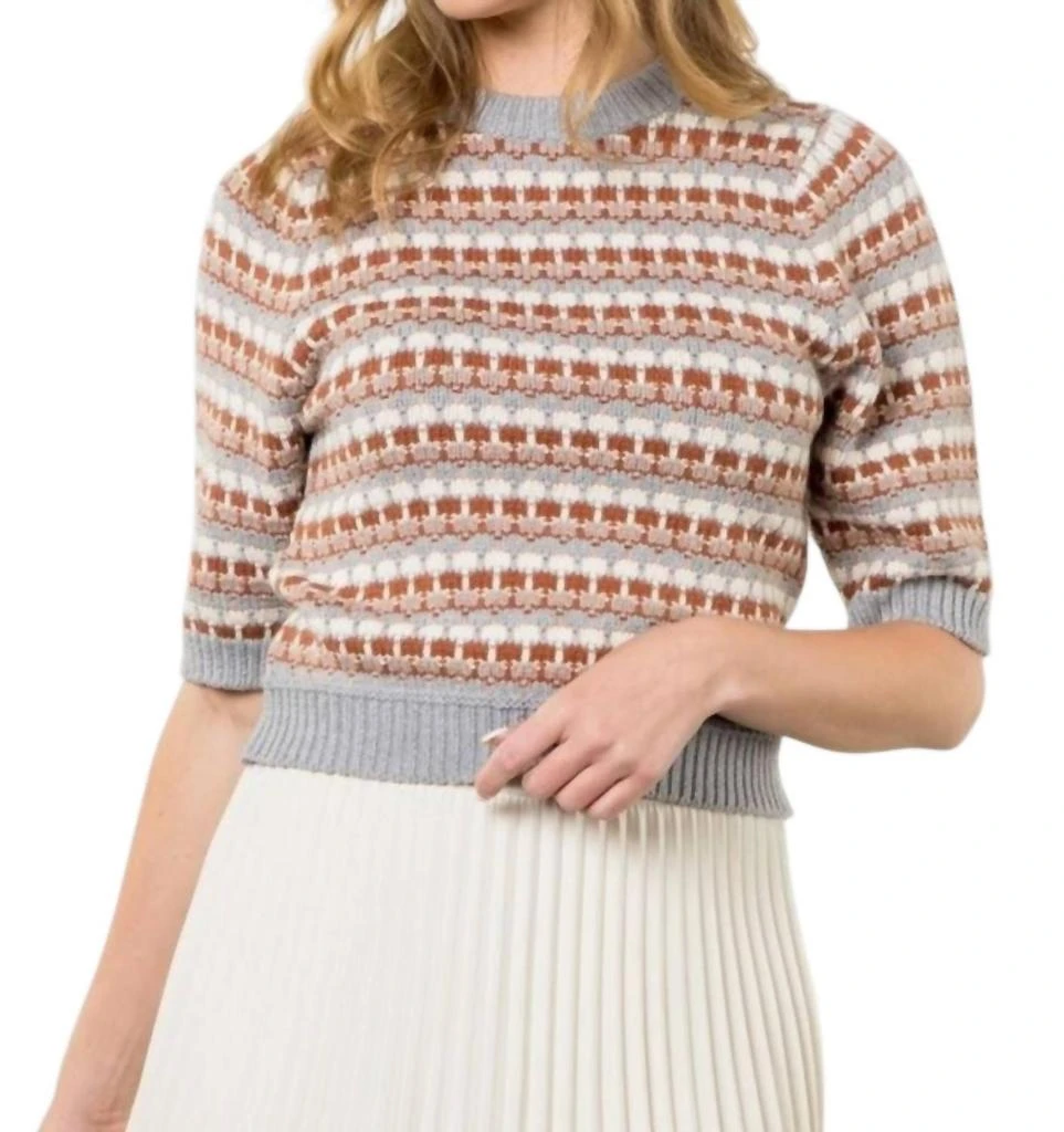 THML Checkered Sweater Top In Brown/grey 1