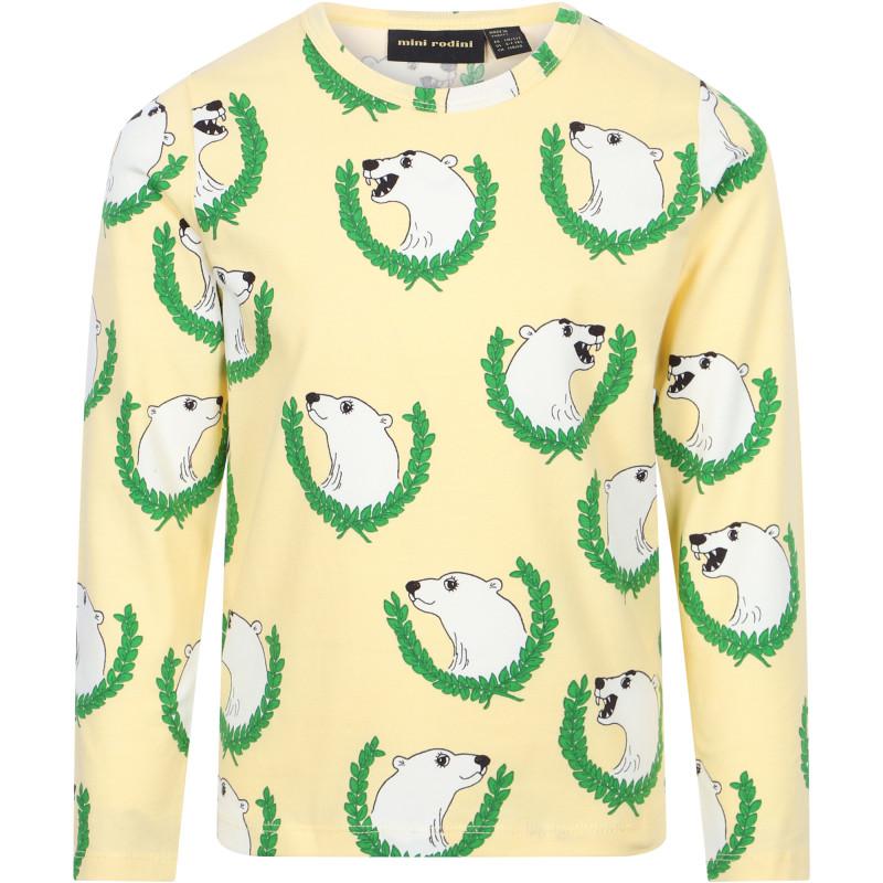 Mini Rodini Polar bear print long sleeved t shirt in vanilla yellow