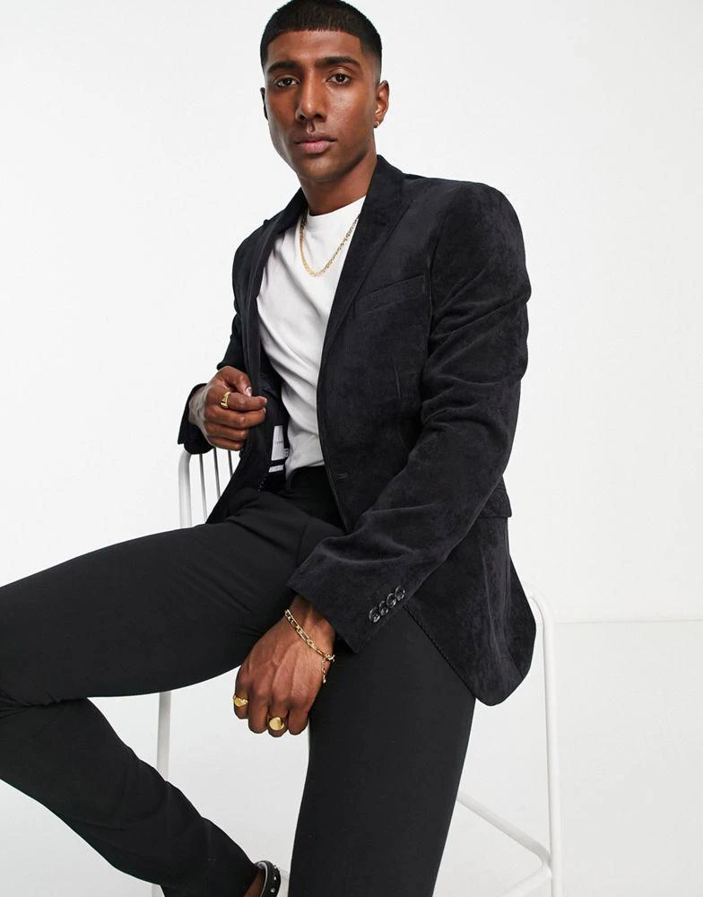 Topman Topman velvet cord suit jacket in black 1