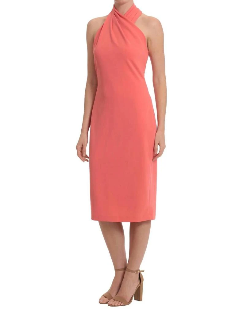 London Times PLEATED WRAP HALTER NECK SHEATH DRESS 1