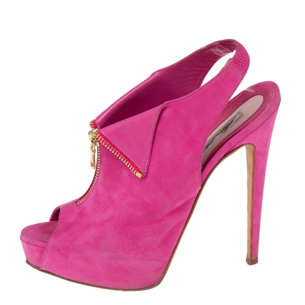 Brian Atwood Brian Atwood Pink Nubuck Leather  Peep Toe Slingback Platform Sandals Size 38