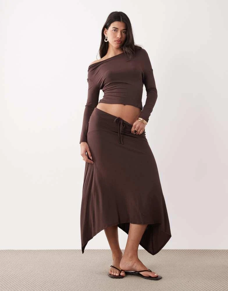 ASOS ASOS DESIGN slouchy off the shoulder top co-ord in chocolate 2