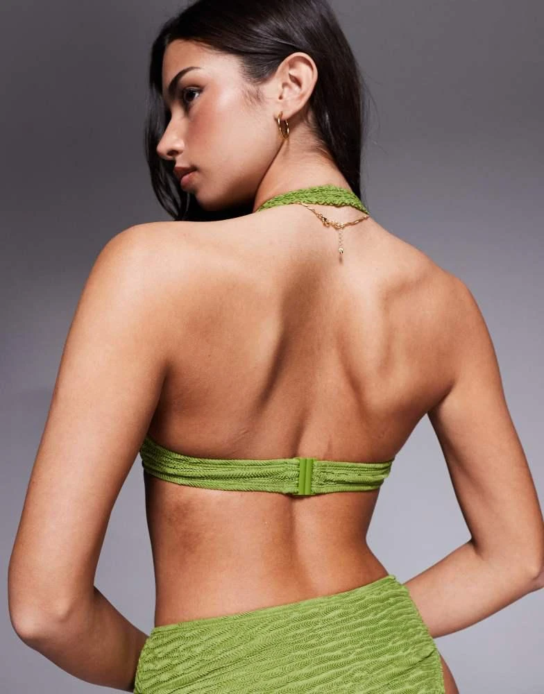 ASOS ASOS DESIGN Oceana halter neck bikini top with molten hardware in green 2