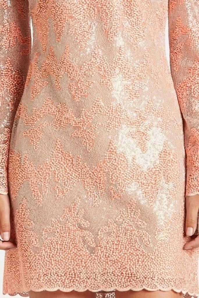 Dress The Population Dress The Population - Long Sleeve Coral Sequin Lace Mini Cocktail Dress 4
