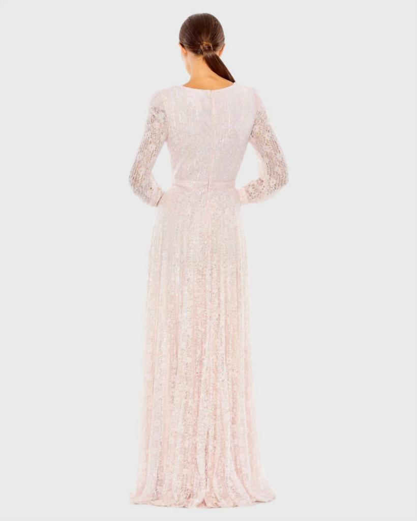 Mac Duggal Mac Duggal - Beadedlace Long Sleeve Wrap Over Gown
