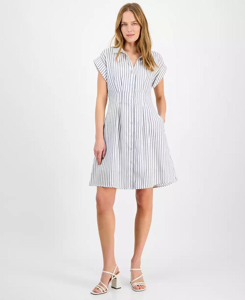 julia jordan Women's Striped Cap-Sleeve Button-Front Dress
