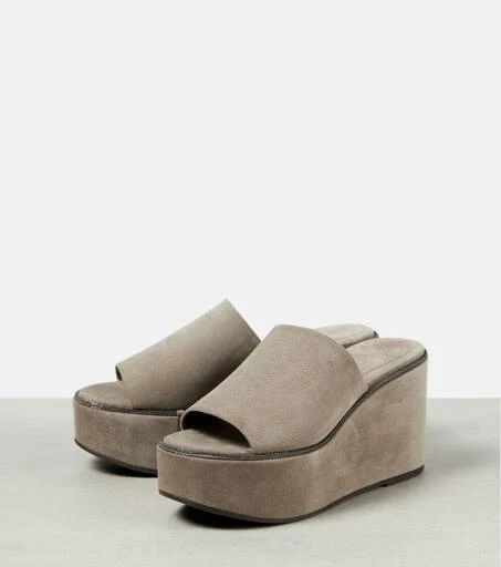 Brunello Cucinelli Suede platform slides 5